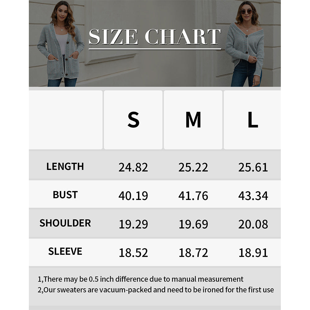 V For City Women's Color Block Button Down Long Sleeve V-Neck Cardigan with Pockets