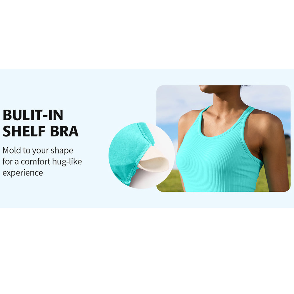 Attraco Women's Ribbed Workout Tank Tops with Built in Bra Tight Racerback Scoop Neck Athletic Top Yoga Tops
