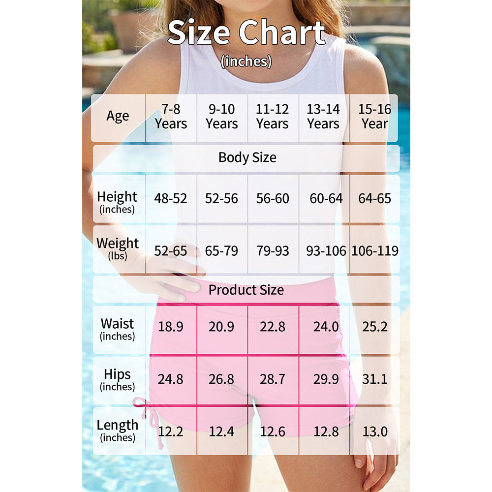Charmo Girls High Waist Ruched Side Drawstring Swim Shorts Comfortable Coverage Swimming Bottom 7-16 Years