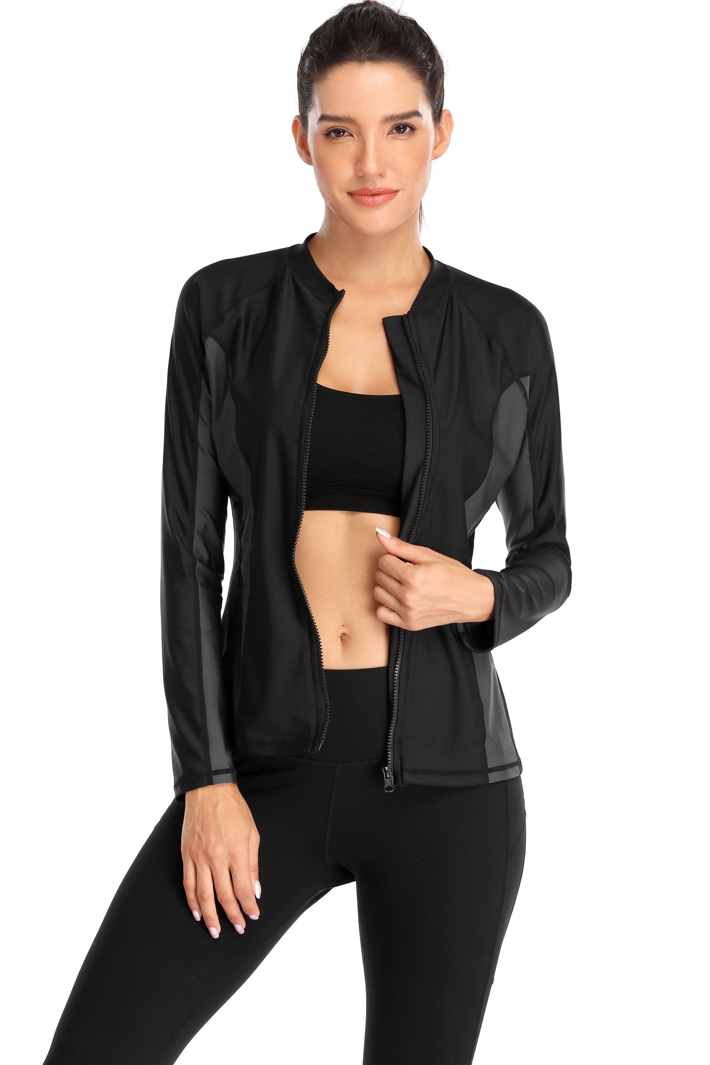 Women's Long Sleeve Rash Guard With Zipper Front -5064
