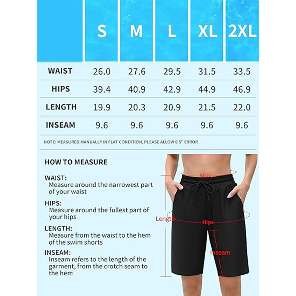 Charmo Women's Swim Shorts Boy Leg Boardshorts with Built-in Brief Solid Beach Swimsuit Bottoms
