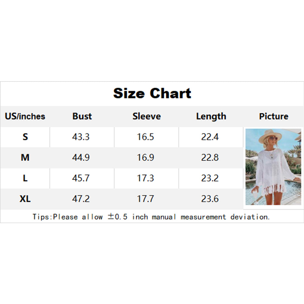 Charmo Women's Long Sleeve Hollow Out Crochet Cover Up with Fringe Hem