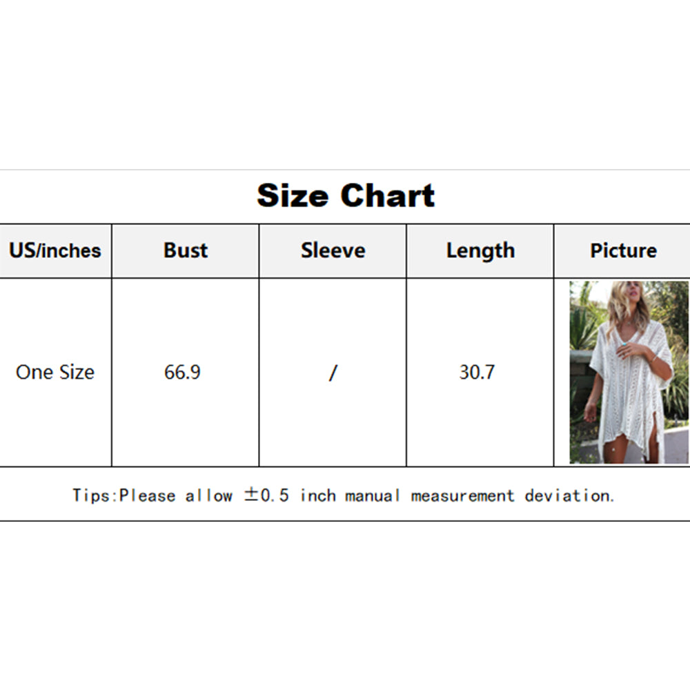 Charmo Women's Crochet Hollow Out V-Neck Side Slit Cover Ups With Asymmetrical Hem
