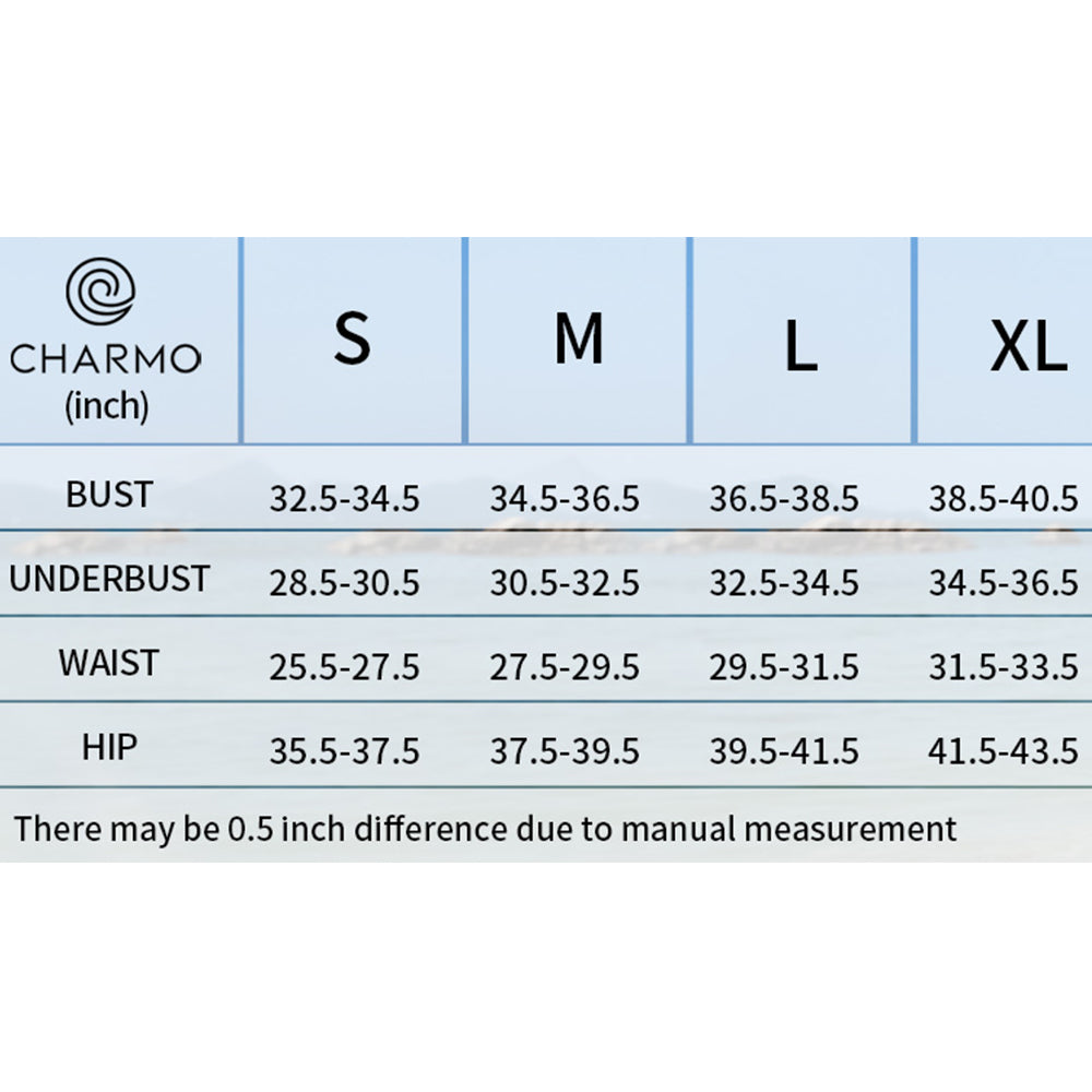 Charmo Women's Ribbed Ruched Bottom & Deep V-Neck Top Bikini Set Two Piece Swimsuit Set