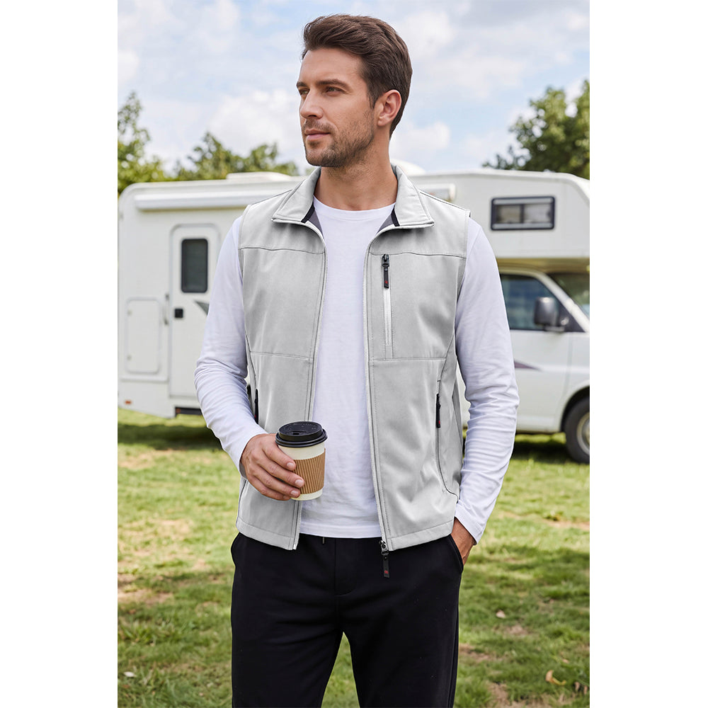 Attraco Unisex Fleece Lined Softshell Vest Full Zip Windproof Outdoor Vest with Zipper Pockets