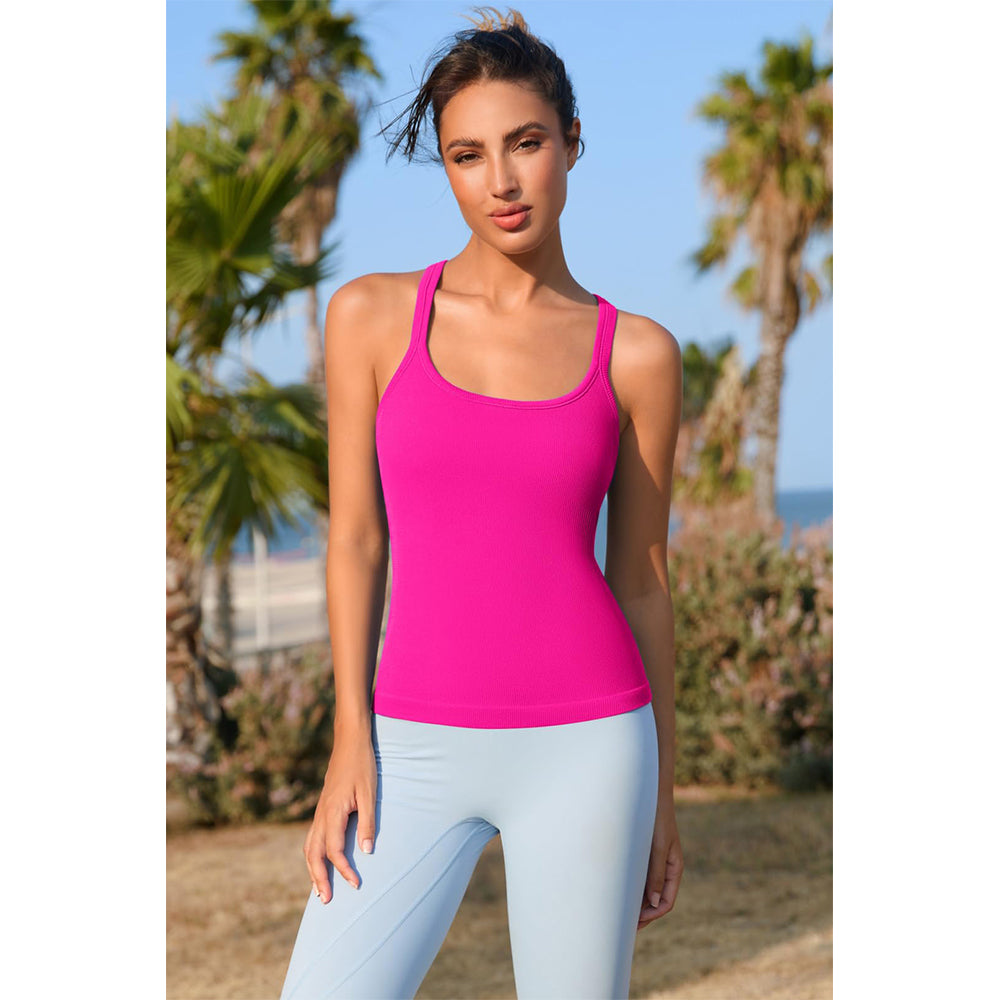 Attraco Women's Workout Tank Top Built in Bra Ribbed Athletic Tank Racerback Workout Top Scoop Neck Sport Tops