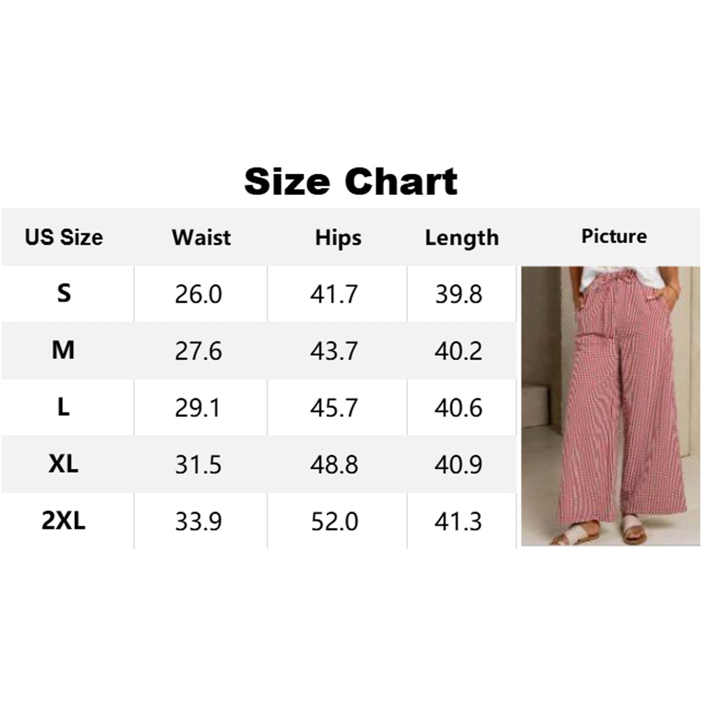 Attraco Women's Gingham Wide Leg Pants with Drawstring Waist & Pockets