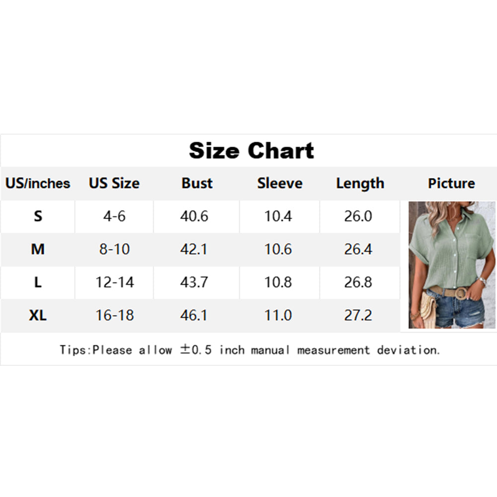 Attraco Women's Short Sleeve Roll Cuff Button Front Cotton Shirt with Chest Pocket