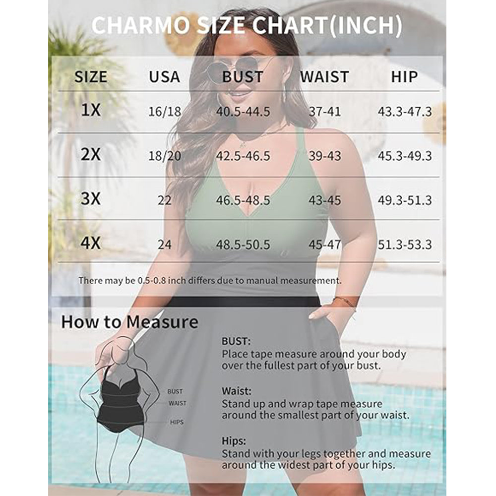 Charmo Women's Plus Size Swimsuit with Side Pockets One Piece Tummy Control Bathing Suit Push Up V Neck Swim Dress 2026