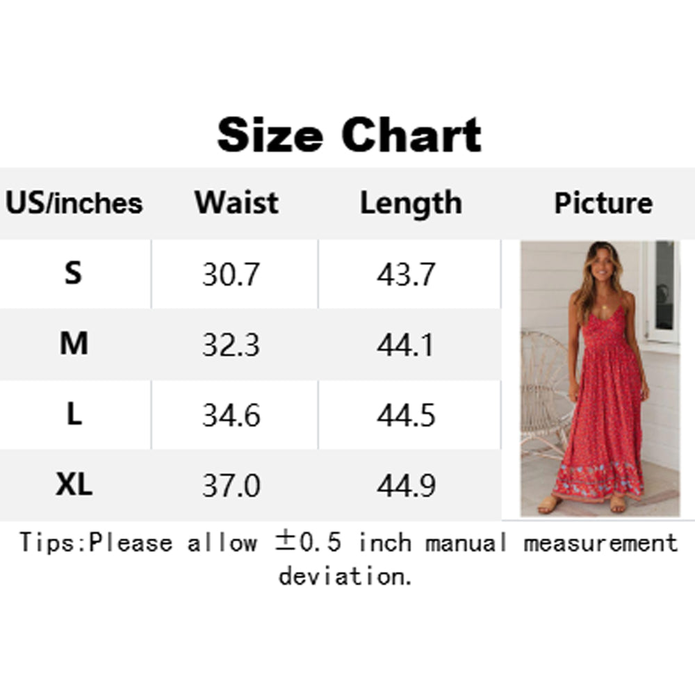 Attraco Women's Boho Floral Print Spaghetti-Strap Maxi Dress