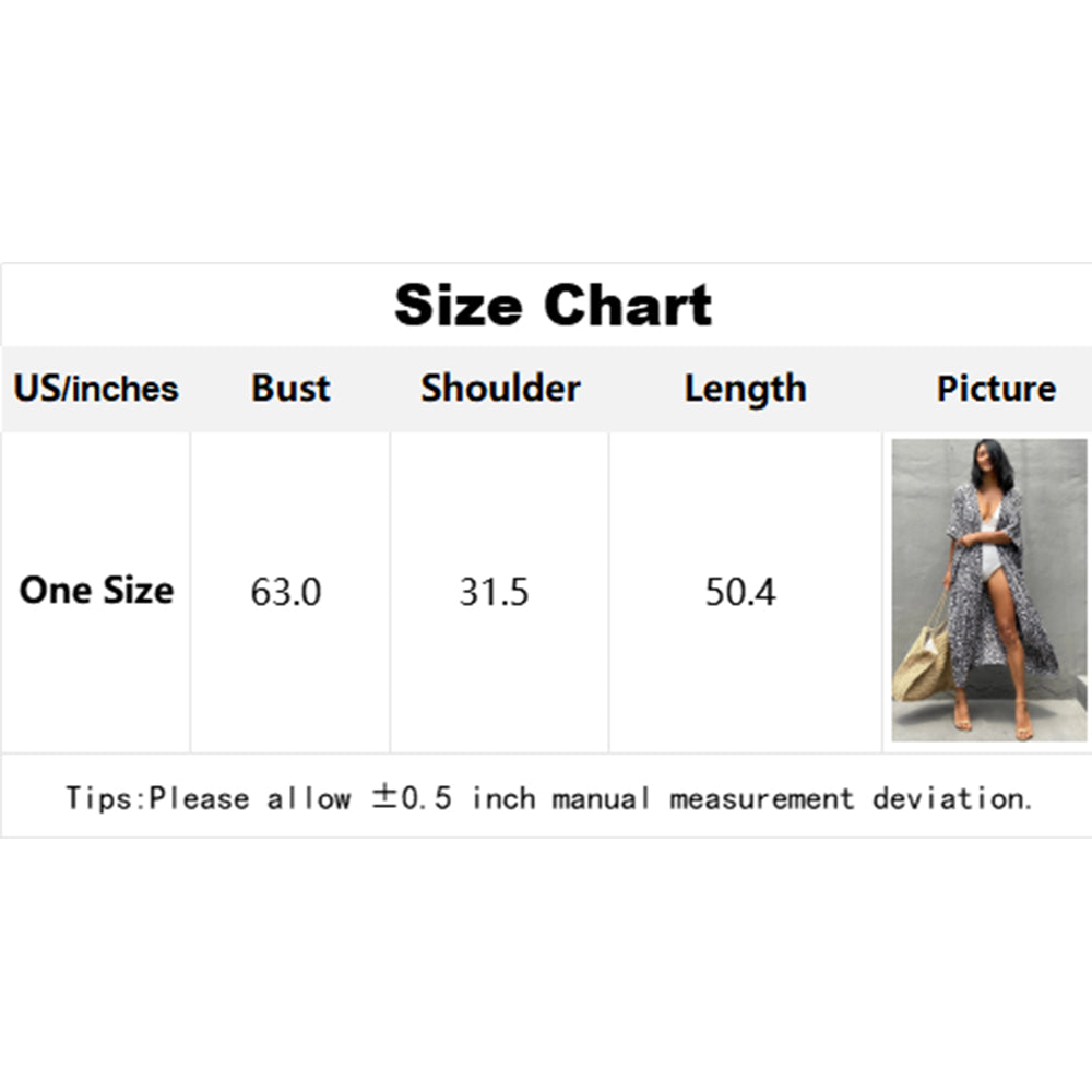 Charmo Women's Leopard Print Kimono Style Open Front Tie Waist Cover Up Swimming Maxi Dress