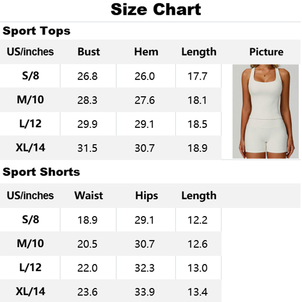 Attraco Women's 2-Piece Ribbed Square Neck Y-Back Active Set with Removable Pads and High-Waisted Shorts