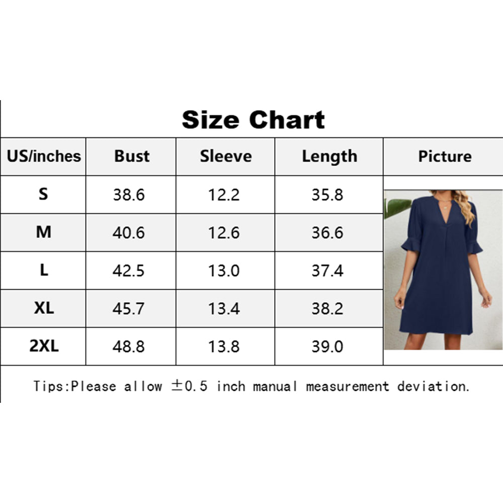 Attraco Women's V Neck Loose Fit Ruffled Half Sleeve Dress