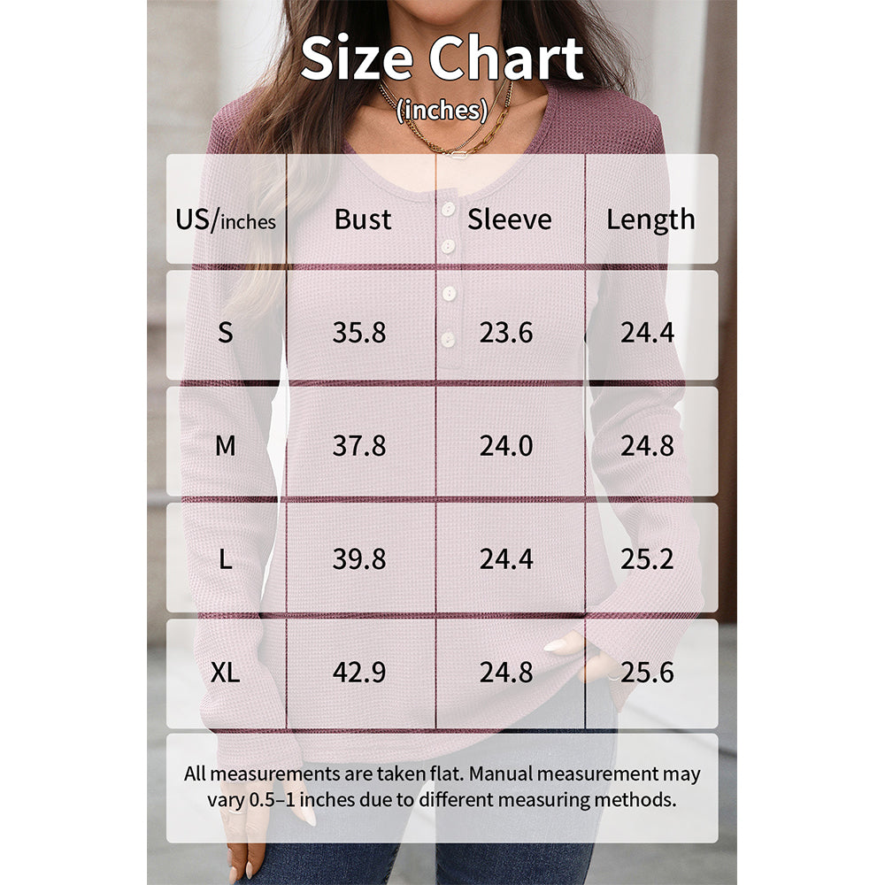 Attraco Women's Long Sleeve Henley Top Textured Knit Casual Shirt with Button Front