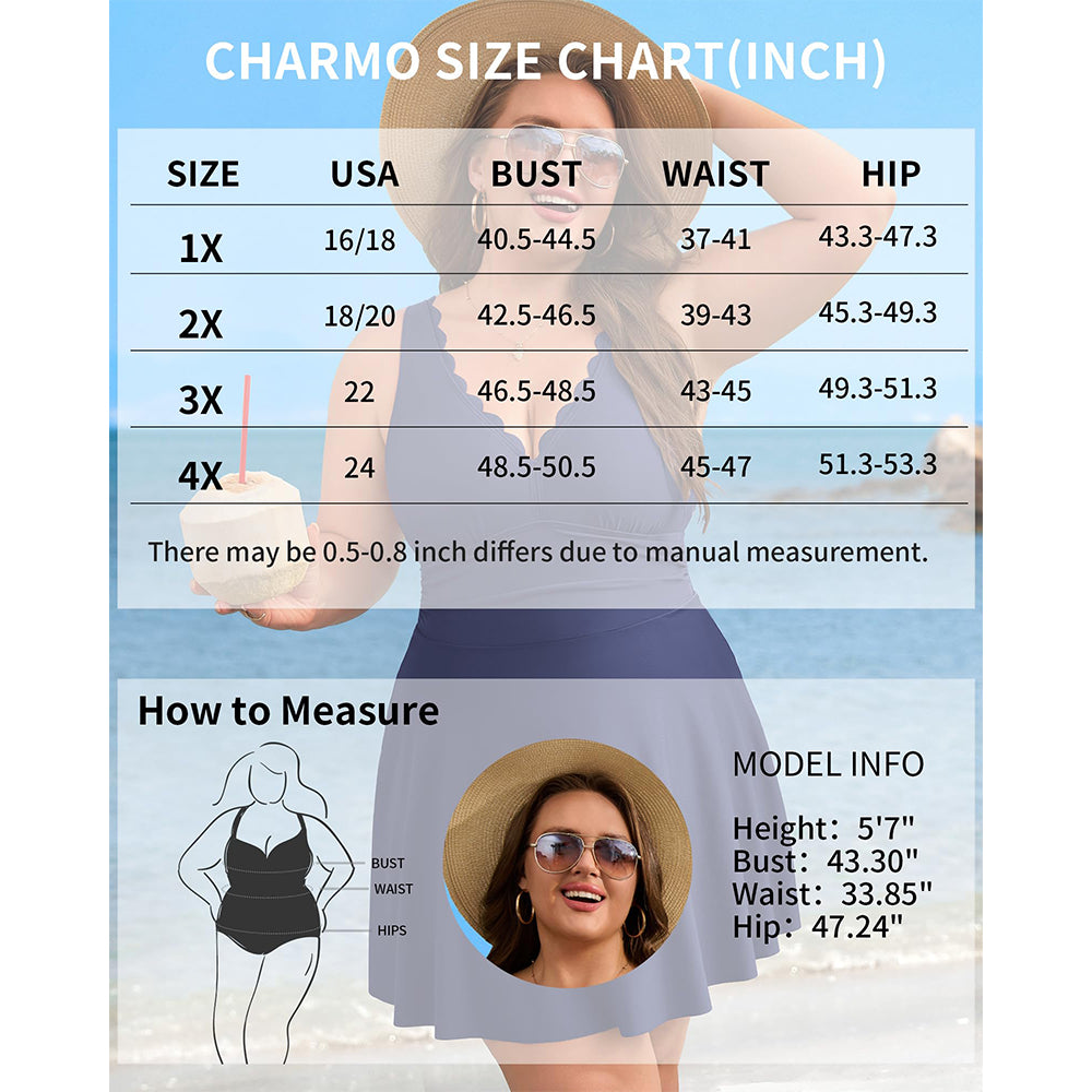 Charmo Women's Plus Size One Piece Swim Dress with Tummy Control & Adjustable Straps Full Coverage Swimsuit Dress