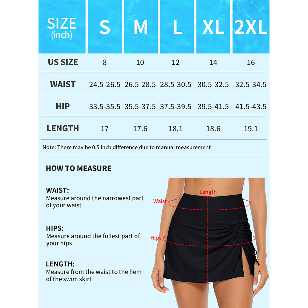 Charmo Women's High Waisted Split Swim Skirt Sporty Drawstring Skirted Swim Bottom with Built-in Panty