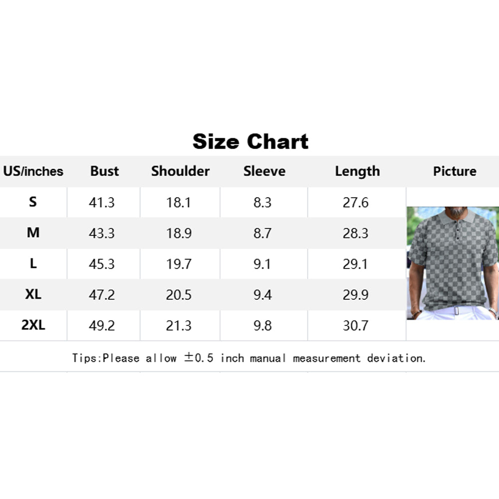 Attraco Men's Short Sleeve Checkered Polo Shirt with Classic Collar, Button Placket Summer Tops