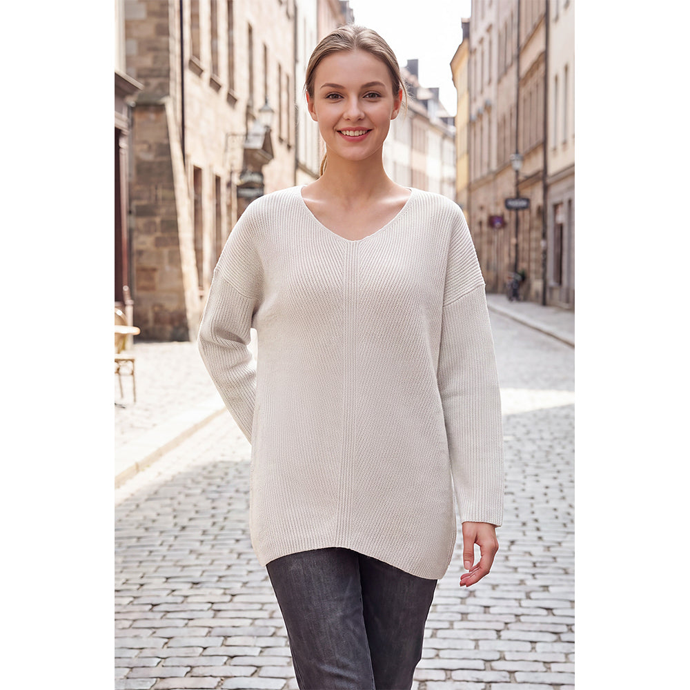 Attraco Women's Oversized V Neck Tunic Sweater Long Sleeve Ribbed Knit Pullover Casual Fall Winter Soft Cozy Top
