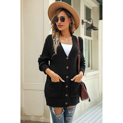 V For City Women's Knit V Neck Long Sleeve Button Front Cardigan with Pockets