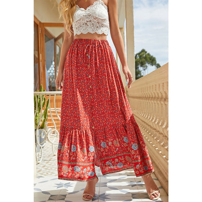 Attraco Women's Floral Print High Waisted Maxi Ruffled Skirt