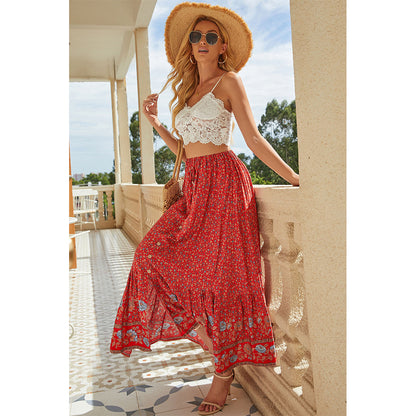 Attraco Women's Floral Print High Waisted Maxi Ruffled Skirt