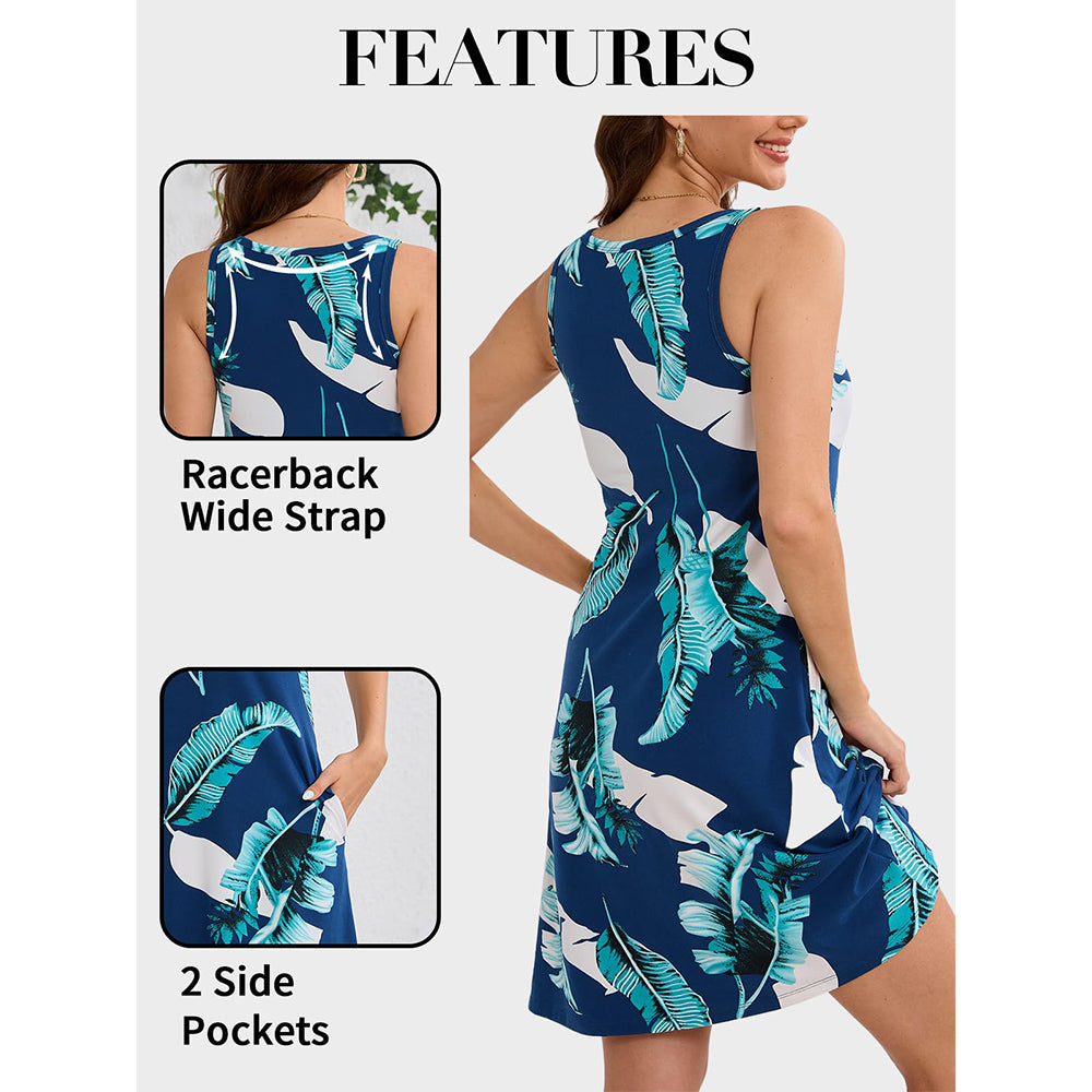 Attraco Built in Bra Dress with Pockets for Women 2026 Summer Dresses Casual Cotton V Neck Sundress