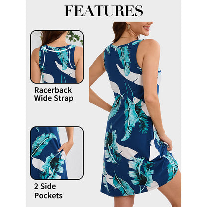Attraco Built in Bra Dress with Pockets for Women 2026 Summer Dresses Casual Cotton V Neck Sundress