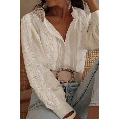 Attraco Women's Embroidered Long Sleeve Button Down Blouse Stand Collar Casual Shirt