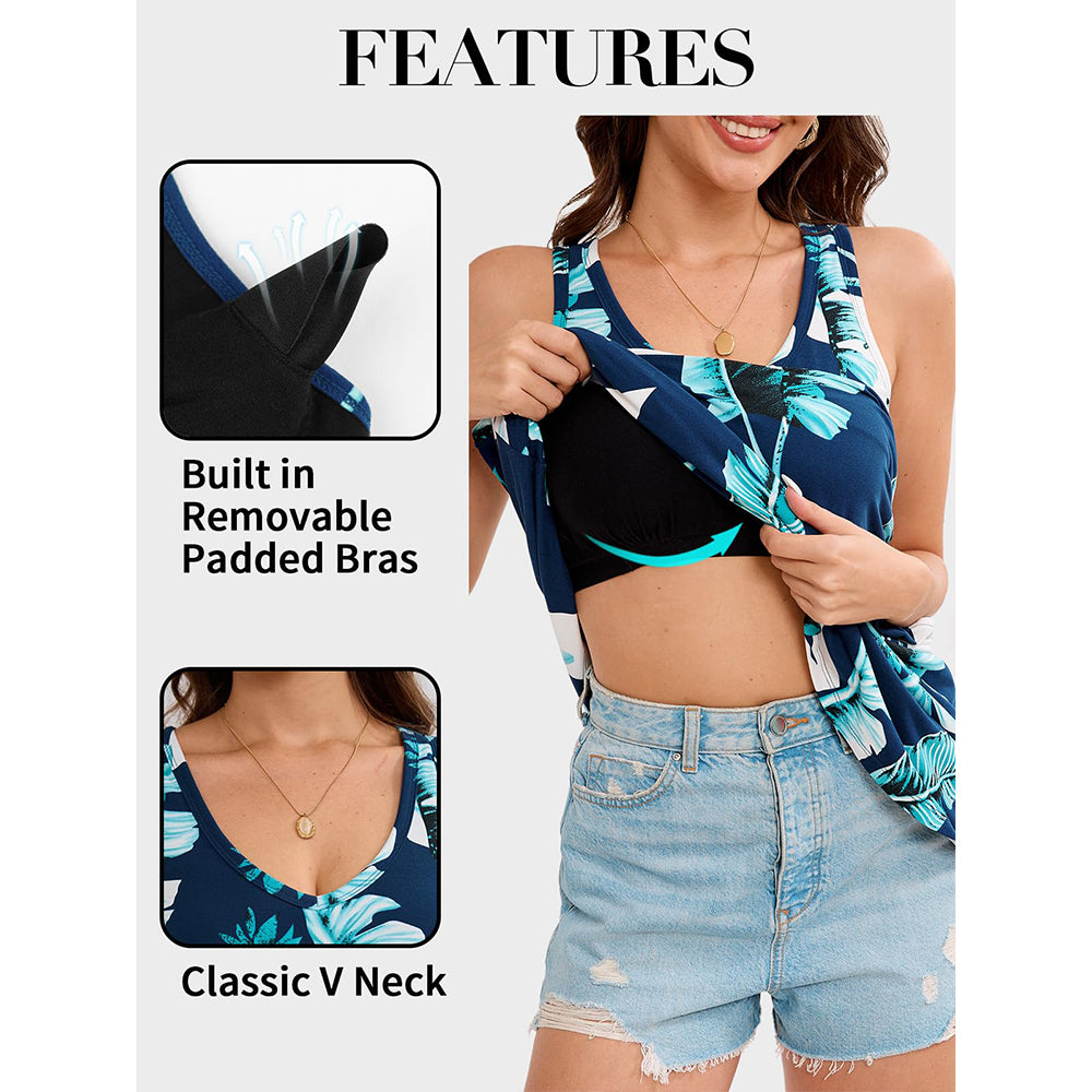 Attraco Built in Bra Dress with Pockets for Women 2026 Summer Dresses Casual Cotton V Neck Sundress