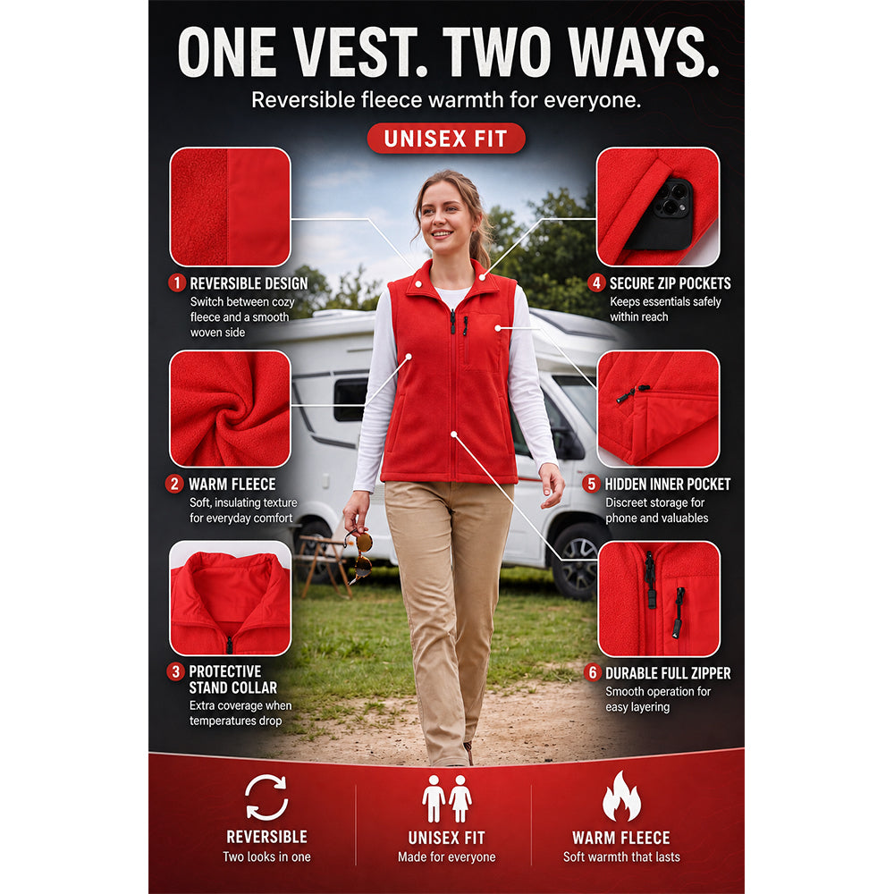 Attraco Unisex Reversible Fleece Vest Full Zip Stand Collar Lightweight Outdoor Jacket