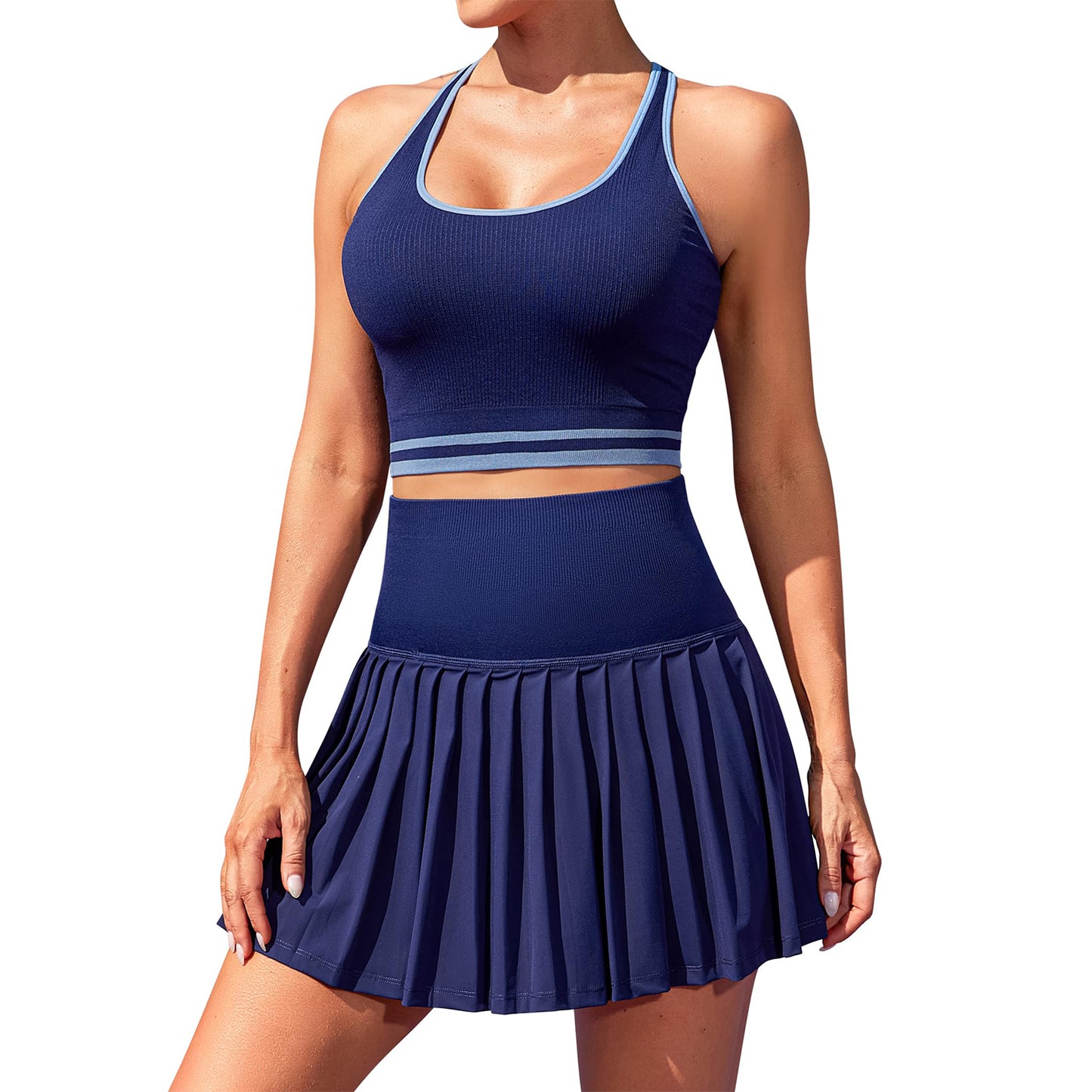 High Waist Pleated Skirt Two Piece Tennis Dress-20575