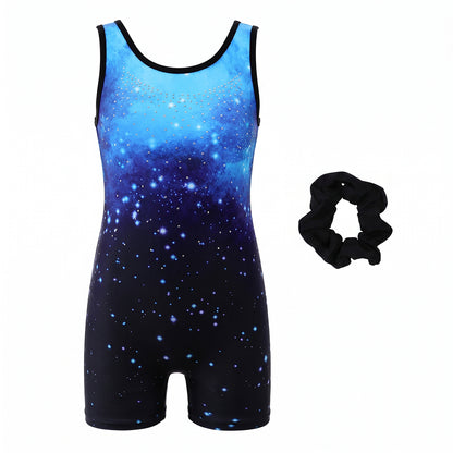 Charmo Girls Sleeveless Gymnastics Biketard Leotard with Rhinestone Detail, Stretch Athletic Unitard for Dance, Ballet, Tumbling and Training 5-12Years