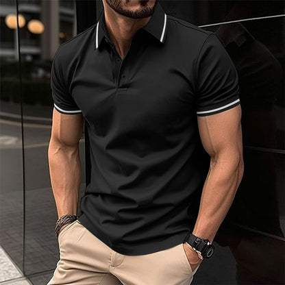 Attraco Men's Ribbed Collar Button Front Short-Sleeve Polo Shirt