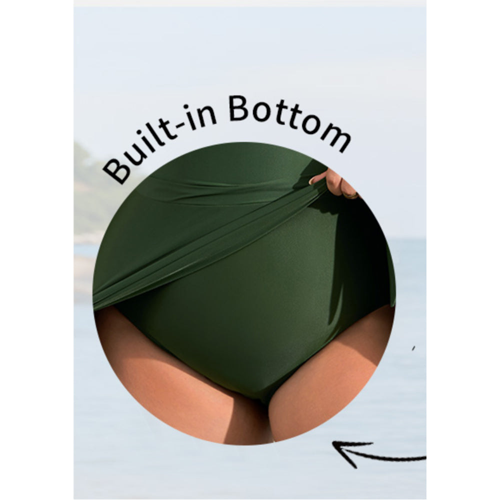 Charmo Women's Plus Size One Piece Swim Dress Tummy Control Swimsuit with Scalloped Neck & Flowy Skirt