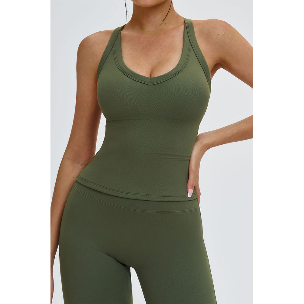Attraco Women's V-Neck Y-Back Longline Sports Tank Top with Removable Pads