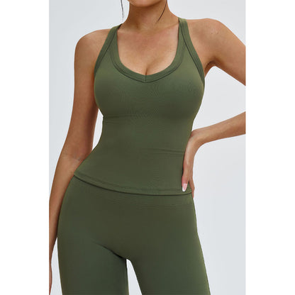 Attraco Women's V-Neck Y-Back Longline Sports Tank Top with Removable Pads