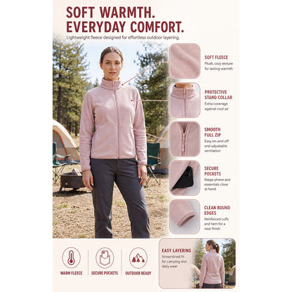 Attraco Women's Full Zip Double-Sided Fleece Jacket with Stand Collar Lightweight Warm Outerwear