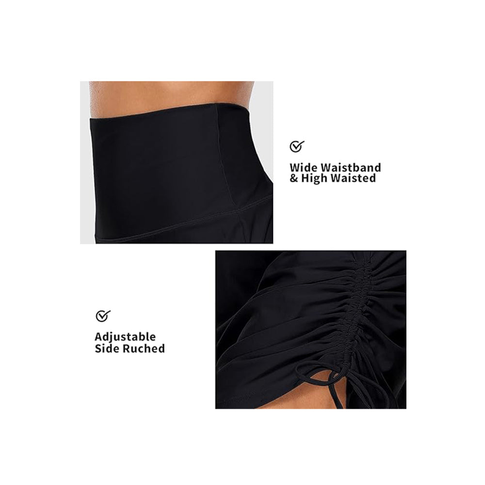 Charmo Women's High Waisted Swim Skirt with Adjustable Side Ruched Drawstring and Built-in Brief