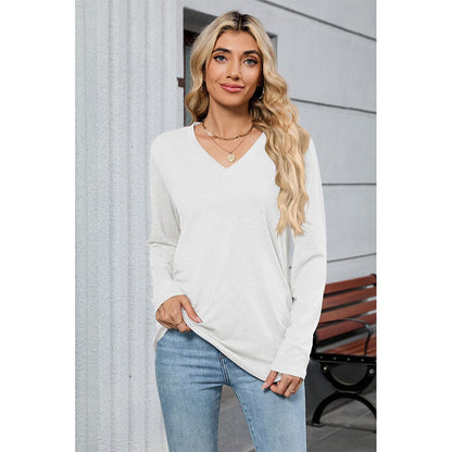 Attraco Women's Long Sleeve V Neck Tunic Top Soft Stretch Casual Shirt with Side Ruched Detail
