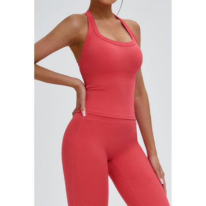 Attraco Women's Square Neck Halter T-Back Longline Sports Tank Top with Removable Pads Yoga Tops