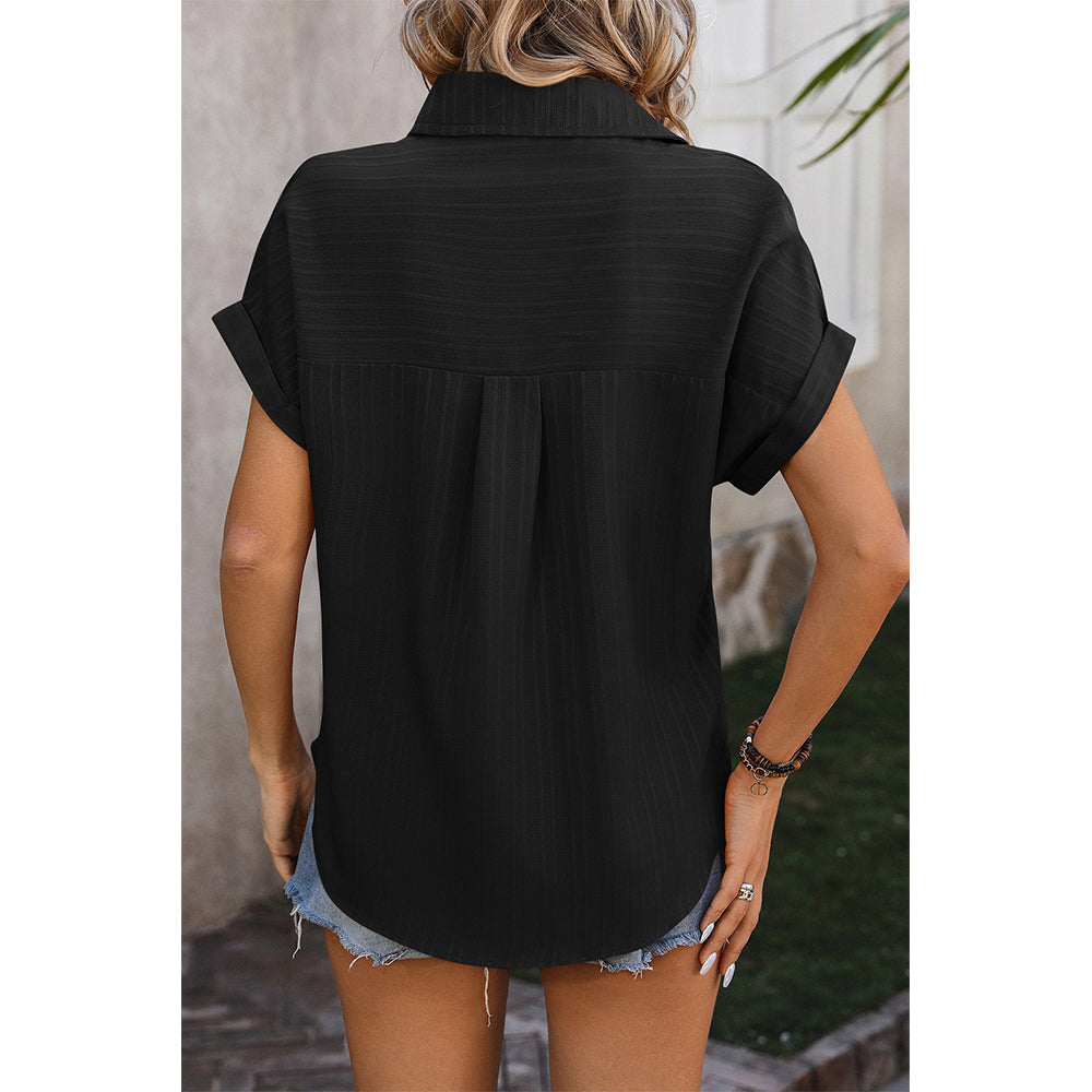 Women's Collared Short Sleeve Button Down Shirt-TAXS0012