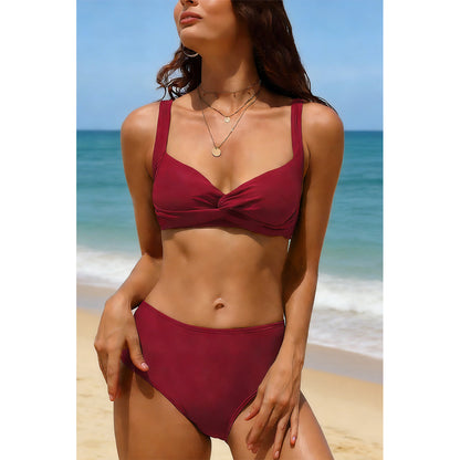 Charmo Women's Twist Front High Waisted Bikini Set