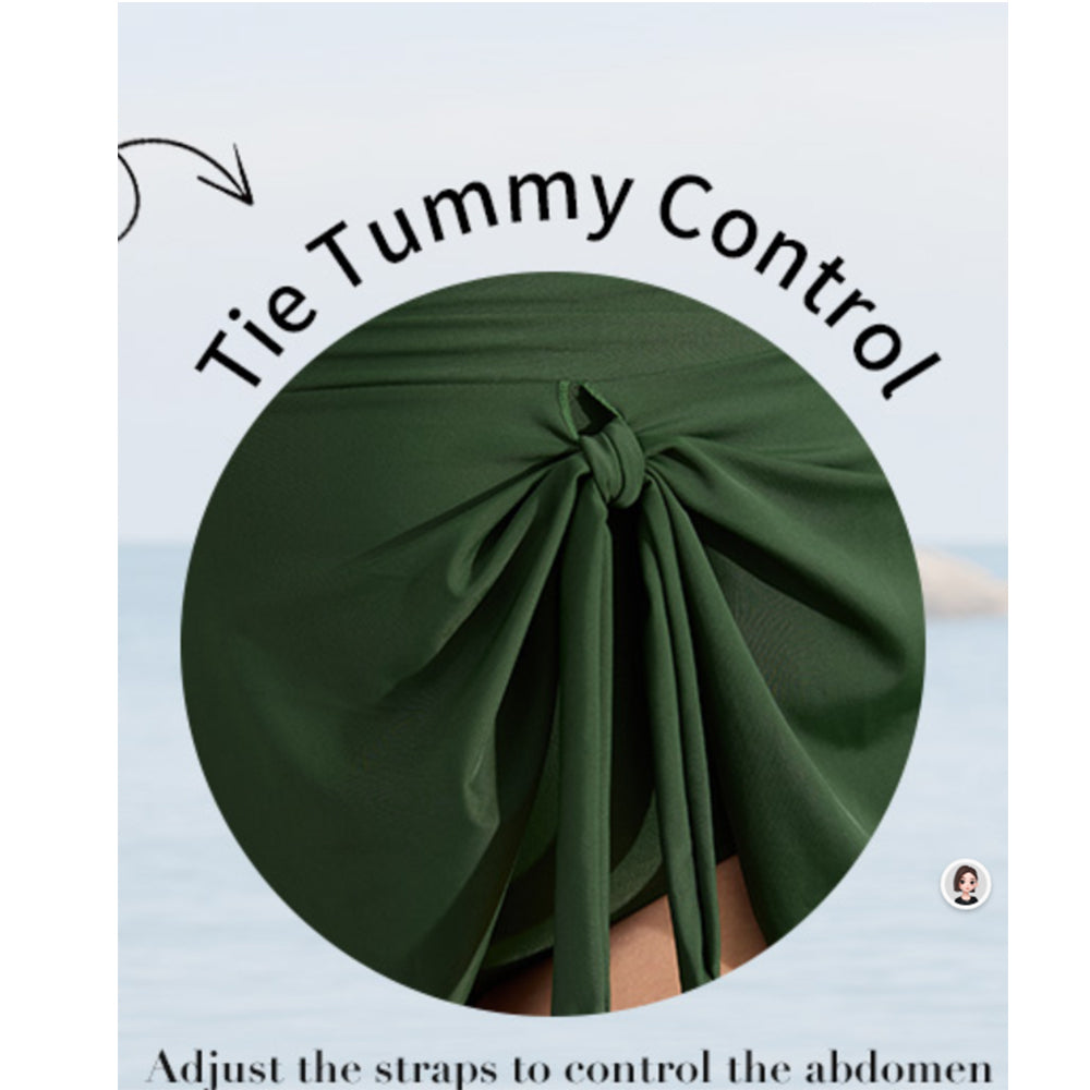 Charmo Women's Plus Size One Piece Swim Dress Tummy Control Swimsuit with Scalloped Neck & Flowy Skirt