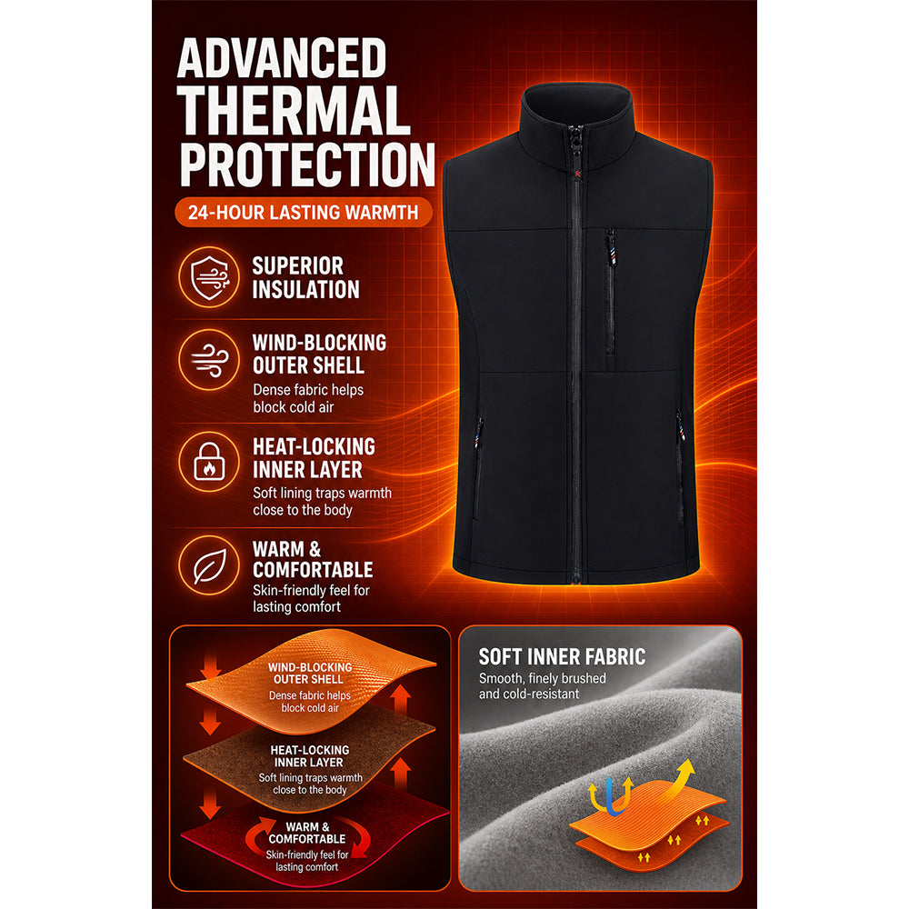 Attraco Unisex Fleece Lined Softshell Vest Full Zip Windproof Outdoor Vest with Zipper Pockets