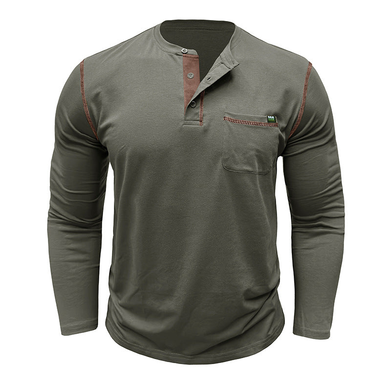 Attraco Men's Long Sleeve Henley Shirt Color Block Casual Pocketed T-Shirt Tops