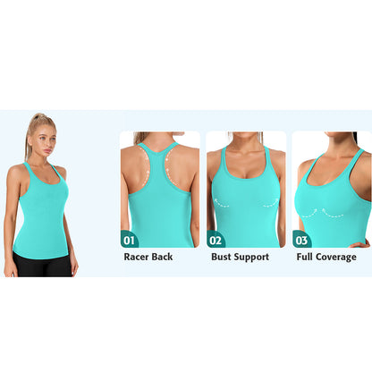 Attraco Women's Ribbed Workout Tank Tops with Built in Bra Tight Racerback Scoop Neck Athletic Top Sport Tops