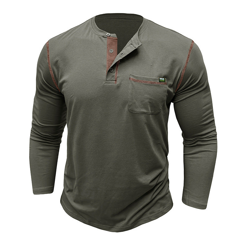 Attraco Men's Long Sleeve Henley Shirt Color Block Casual Pocketed T-Shirt Tops