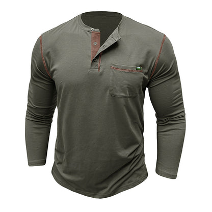Attraco Men's Long Sleeve Henley Shirt Color Block Casual Pocketed T-Shirt Tops