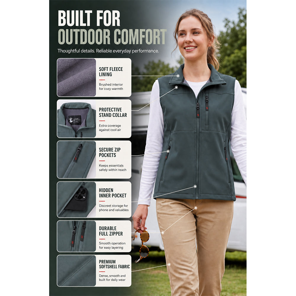 Attraco Unisex Fleece Lined Softshell Vest Full Zip Windproof Outdoor Vest with Zipper Pockets