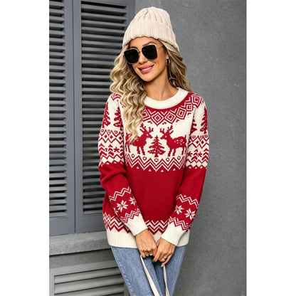 Attraco Women's Christmas Sweater Long Sleeve Crewneck Reindeer Snowflake Knit Pullover Holiday Winter Cozy Ugly Christmas Sweater